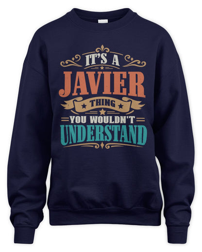 It’s a Name Thing Personalized Retro T-Shirt JAVIER M1-47 / Unisex Sweatshirt / navy