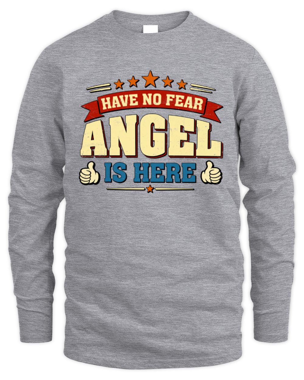 Have No Fear Your Name Is Here Cool Graphic T-Shirt ANGEL M1-71 / Men's Long Sleeved T-Shirt / sport grey