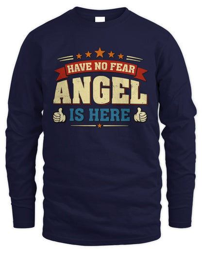 Have No Fear Your Name Is Here Cool Graphic T-Shirt ANGEL M1-71 / Men's Long Sleeved T-Shirt / navy