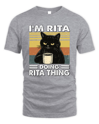 I'm Name Doing Name Thing Grumpy Black Cat Shirt RITA M1-79 / Unisex Standard T-Shirt / sport grey