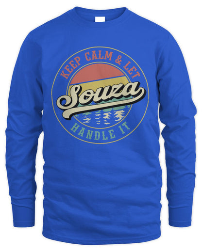 Keep Calm Let Your Name Handle It Retro T-Shirt SOUZA M1-54 / Men's Long Sleeved T-Shirt / royal