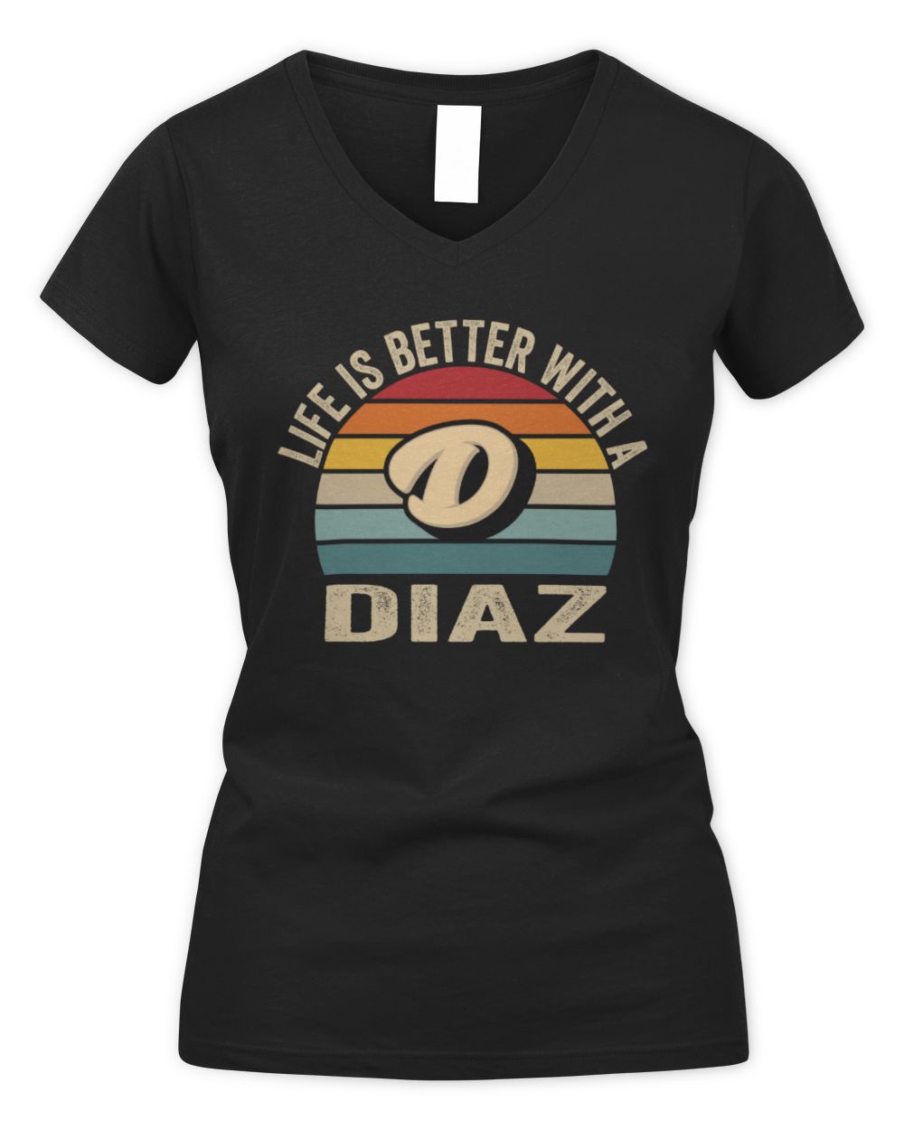 Life Is Better with Name Vintage Sun Shirt DIAZ M1-50 / Women's V-Neck T-Shirt / black