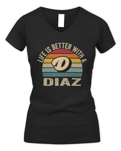 Life Is Better with Name Vintage Sun Shirt DIAZ M1-50 / Women's V-Neck T-Shirt / black