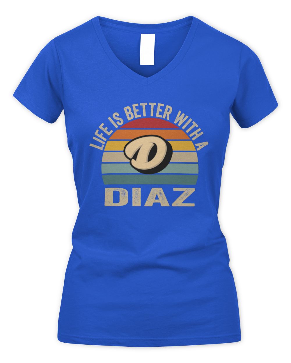 Life Is Better with Name Vintage Sun Shirt DIAZ M1-50 / Women's V-Neck T-Shirt / royal