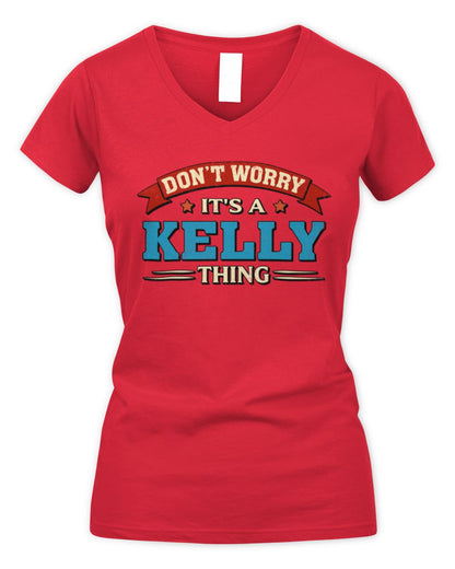 Don't Worry It's a Your Name Thing Funny Retro T-Shirt KELLY M1-57 / Women's V-Neck T-Shirt / red