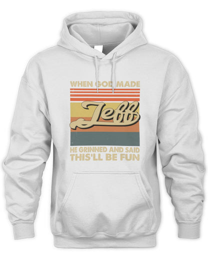When God Made Your Name He Grinned Vintage T-Shirt JEFF M1-55 / Unisex Hoodie / white