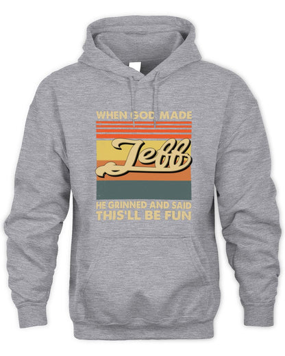 When God Made Your Name He Grinned Vintage T-Shirt JEFF M1-55 / Unisex Hoodie / sport grey
