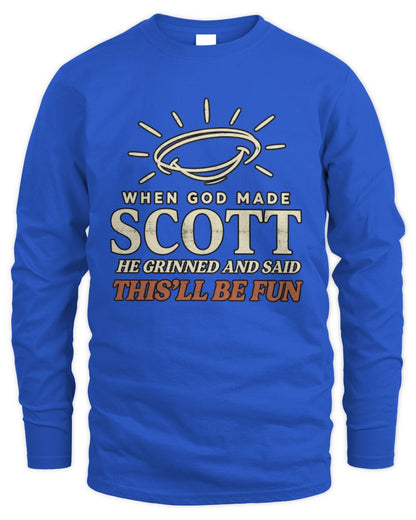 When God Made Your Name Funny Western T-Shirt T-Shirt SCOTT M1-S82 / Men's Long Sleeved T-Shirt / royal