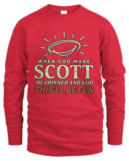 When God Made Your Name Funny Western T-Shirt T-Shirt SCOTT M1-S82 / Men's Long Sleeved T-Shirt / red