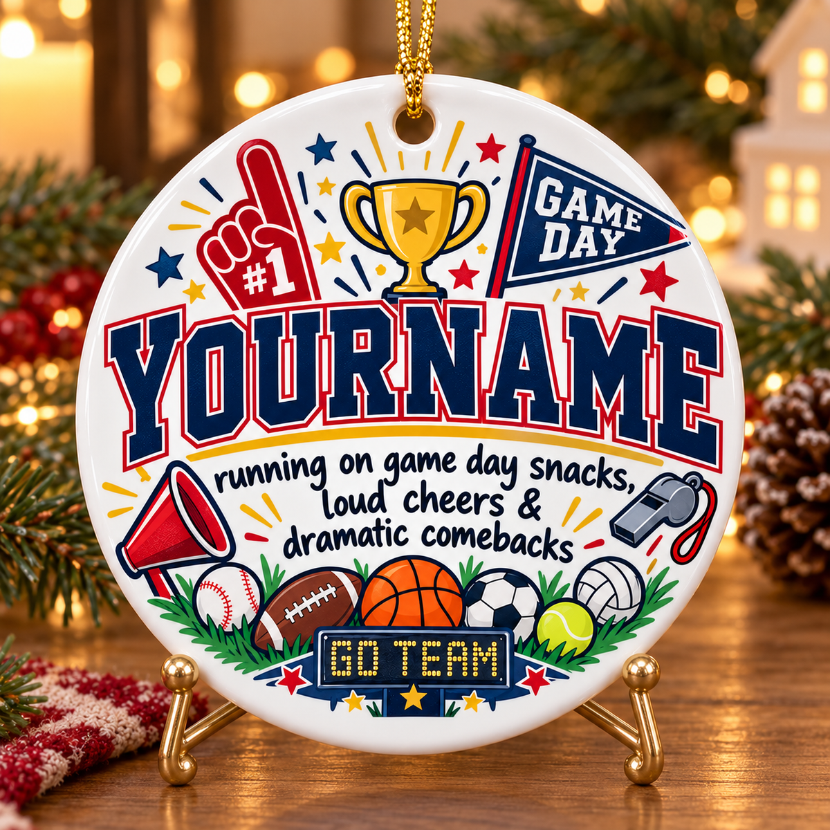 Running On Game Day Snack Loud Cheer & Dramatic Comebacks - Personalized Ceramic Ornament