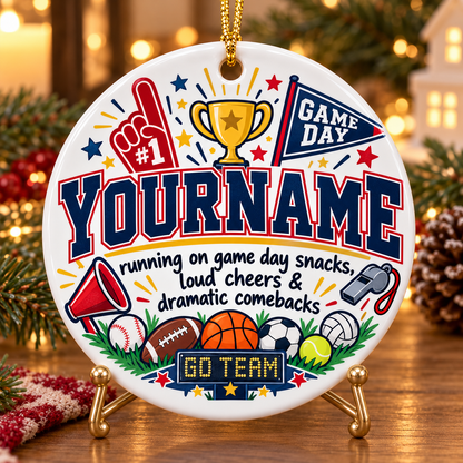 Running On Game Day Snack Loud Cheer & Dramatic Comebacks - Personalized Ceramic Ornament