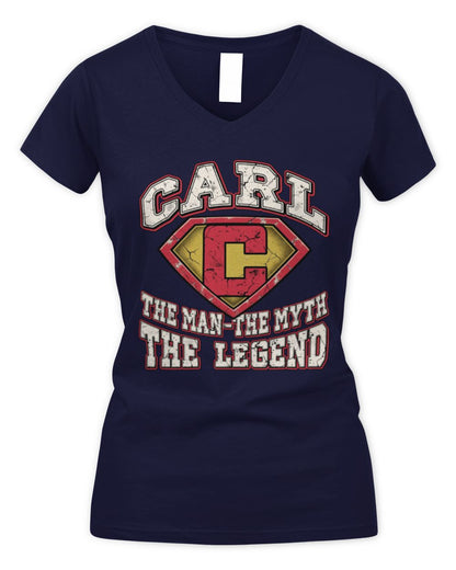 The Man The Myth The Legend Superman Graphic T-Shirt CARL M1-74 / Women's V-Neck T-Shirt / black