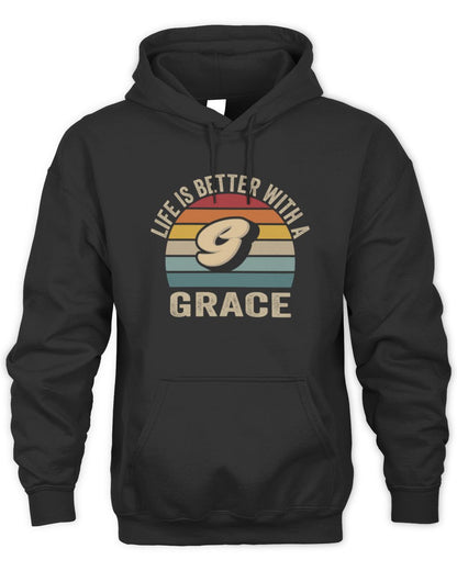 Life Is Better with Name Vintage Sun Shirt GRACE M1-50 / Unisex Hoodie / black
