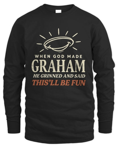When God Made Your Name Funny Western T-Shirt T-Shirt GRAHAM M1-S82 / Men's Long Sleeved T-Shirt / black