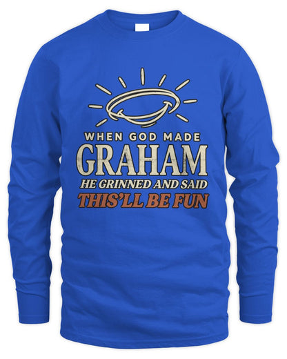 When God Made Your Name Funny Western T-Shirt T-Shirt GRAHAM M1-S82 / Men's Long Sleeved T-Shirt / royal