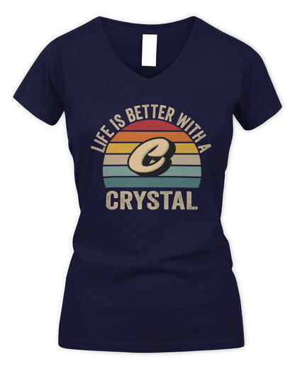 Life Is Better with Name Vintage Sun Shirt CRYSTAL M1-50 / Women's V-Neck T-Shirt / navy