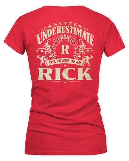 Never Underestimate Your Name Luxury Logo Shirt RICK M1-63 / Women's V-Neck T-Shirt / red
