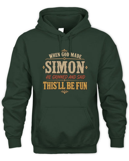When God Made Your Name Funny Western T-Shirt SIMON M1-81 / Unisex Hoodie / forest green