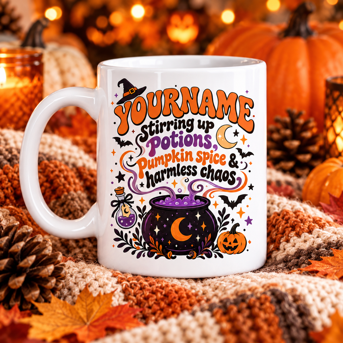 Your Name Strring Up Potions, Pumpkin Spice & Harmless Chaos - Personalized Mug
