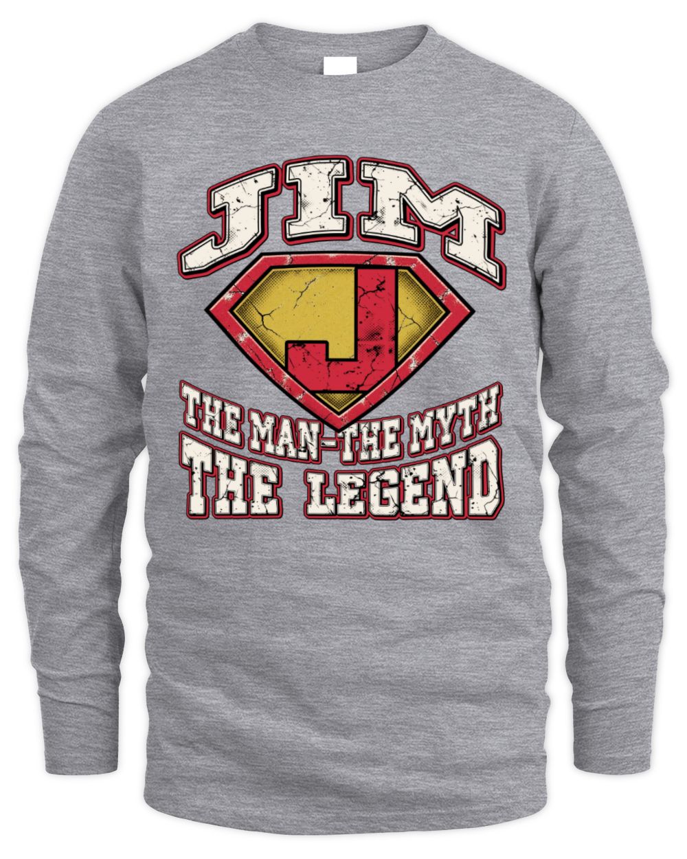The Man The Myth The Legend Superman Graphic T-Shirt JIM M1-74 / Men's Long Sleeved T-Shirt / sport grey