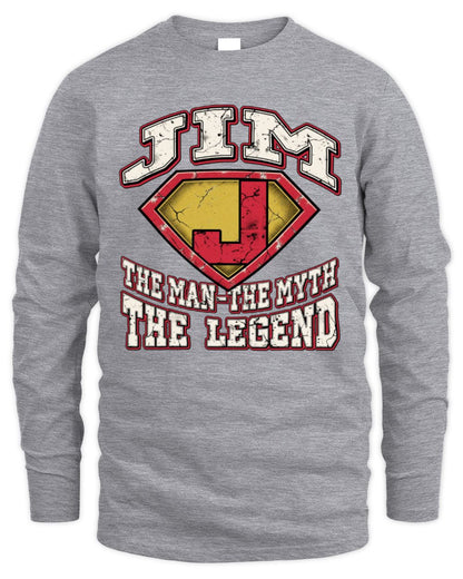 The Man The Myth The Legend Superman Graphic T-Shirt JIM M1-74 / Men's Long Sleeved T-Shirt / sport grey