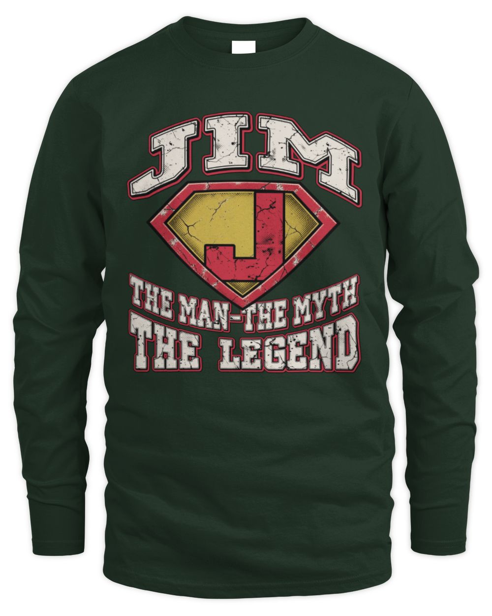 The Man The Myth The Legend Superman Graphic T-Shirt JIM M1-74 / Men's Long Sleeved T-Shirt / forest green