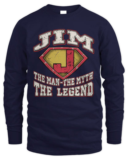The Man The Myth The Legend Superman Graphic T-Shirt JIM M1-74 / Men's Long Sleeved T-Shirt / navy