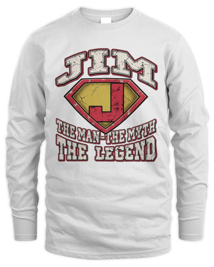 The Man The Myth The Legend Superman Graphic T-Shirt JIM M1-74 / Men's Long Sleeved T-Shirt / white