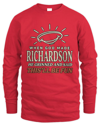 When God Made Your Name Funny Western T-Shirt T-Shirt RICHARDSON M1-S82 / Men's Long Sleeved T-Shirt / red
