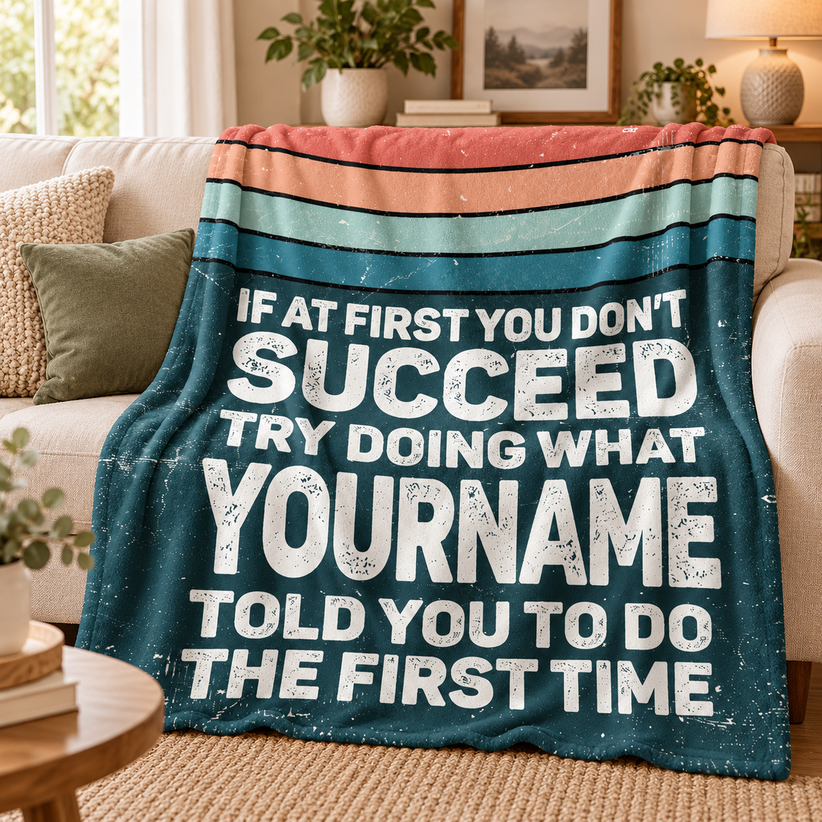 If At First You Don’t Succeed Retro Green Fleece Blanket BK29 - Personalized Blanket