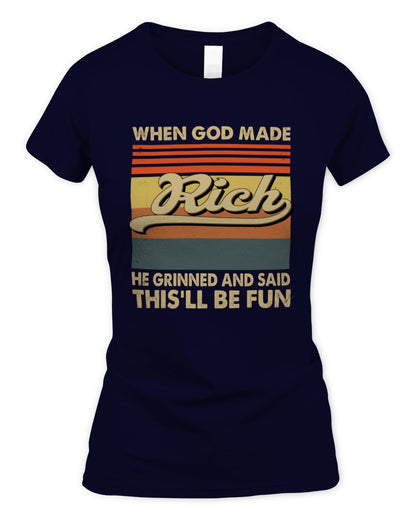 When God Made Your Name He Grinned Vintage T-Shirt RICH M1-55 / Women's Standard T-Shirt / navy