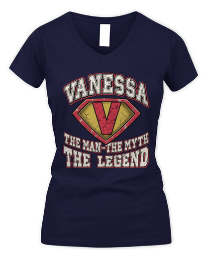 The Man The Myth The Legend Superman Graphic T-Shirt VANESSA M1-74 / Women's V-Neck T-Shirt / navy