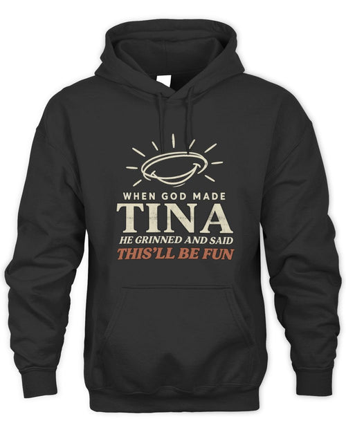 When God Made Your Name Funny Western T-Shirt T-Shirt TINA M1-S82 / Unisex Hoodie / black