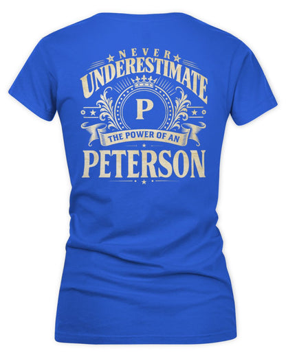 Never Underestimate Your Name Luxury Logo Shirt PETERSON M1-63 / Women's V-Neck T-Shirt / royal