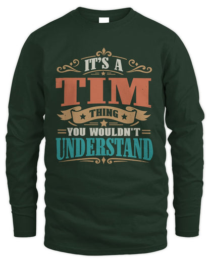It’s a Name Thing Personalized Retro T-Shirt TIM M1-47 / Men's Long Sleeved T-Shirt / forest green