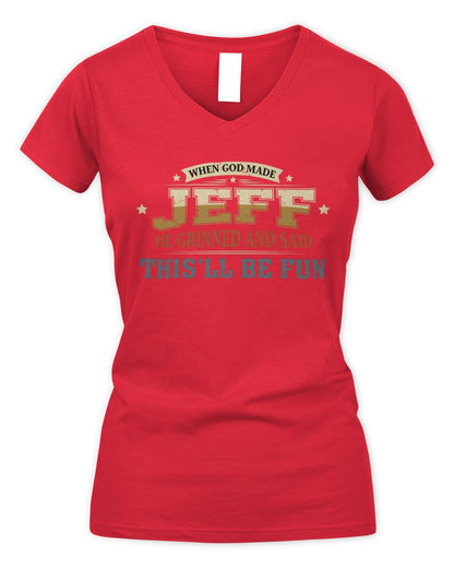 When God Made Your Name Funny Heritage T-Shirt JEFF M1-80 / Women's V-Neck T-Shirt / red