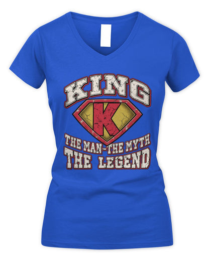 The Man The Myth The Legend Superman Graphic T-Shirt KING M1-74 / Women's V-Neck T-Shirt / royal
