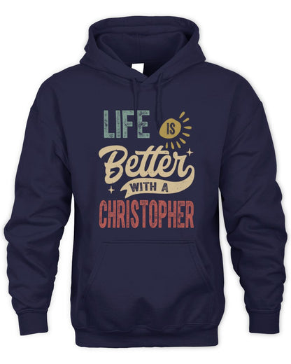 Life Is Better With a Name Personalized Retro T-Shirt CHRISTOPHER-48 / Unisex Hoodie / navy
