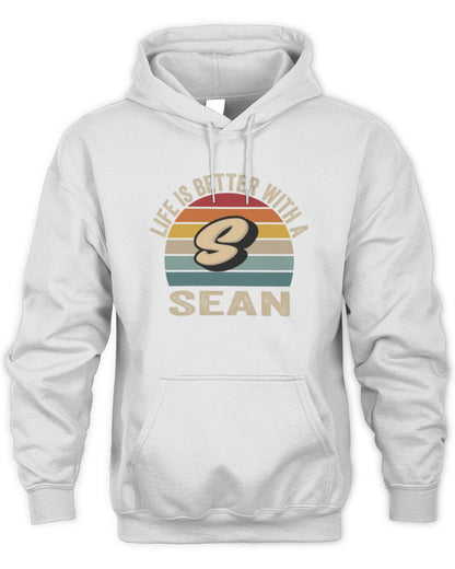 Life Is Better with Name Vintage Sun Shirt SEAN M1-50 / Unisex Hoodie / white