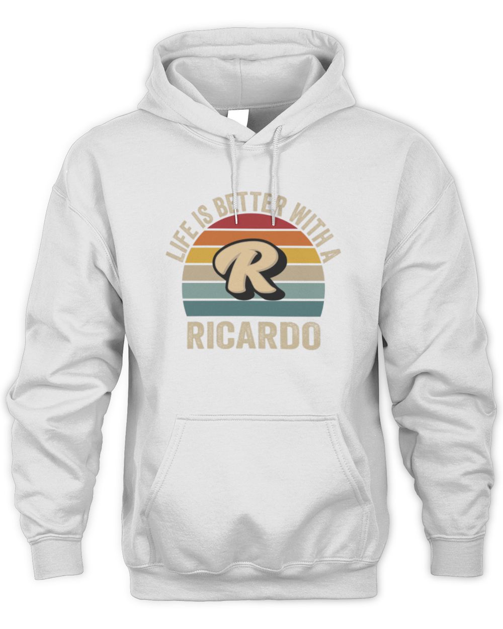 Life Is Better with Name Vintage Sun Shirt RICARDO M1-50 / Unisex Hoodie / white