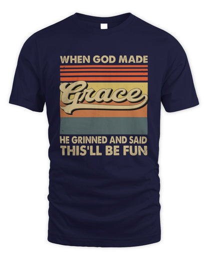 When God Made Your Name He Grinned Vintage T-Shirt GRACE M1-55 / Unisex Standard T-Shirt / navy
