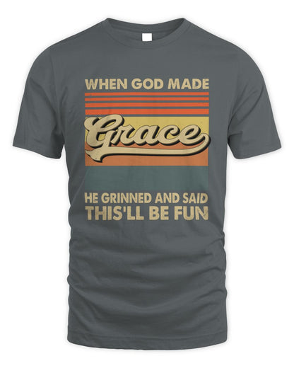 When God Made Your Name He Grinned Vintage T-Shirt GRACE M1-55 / Unisex Standard T-Shirt / charcoal