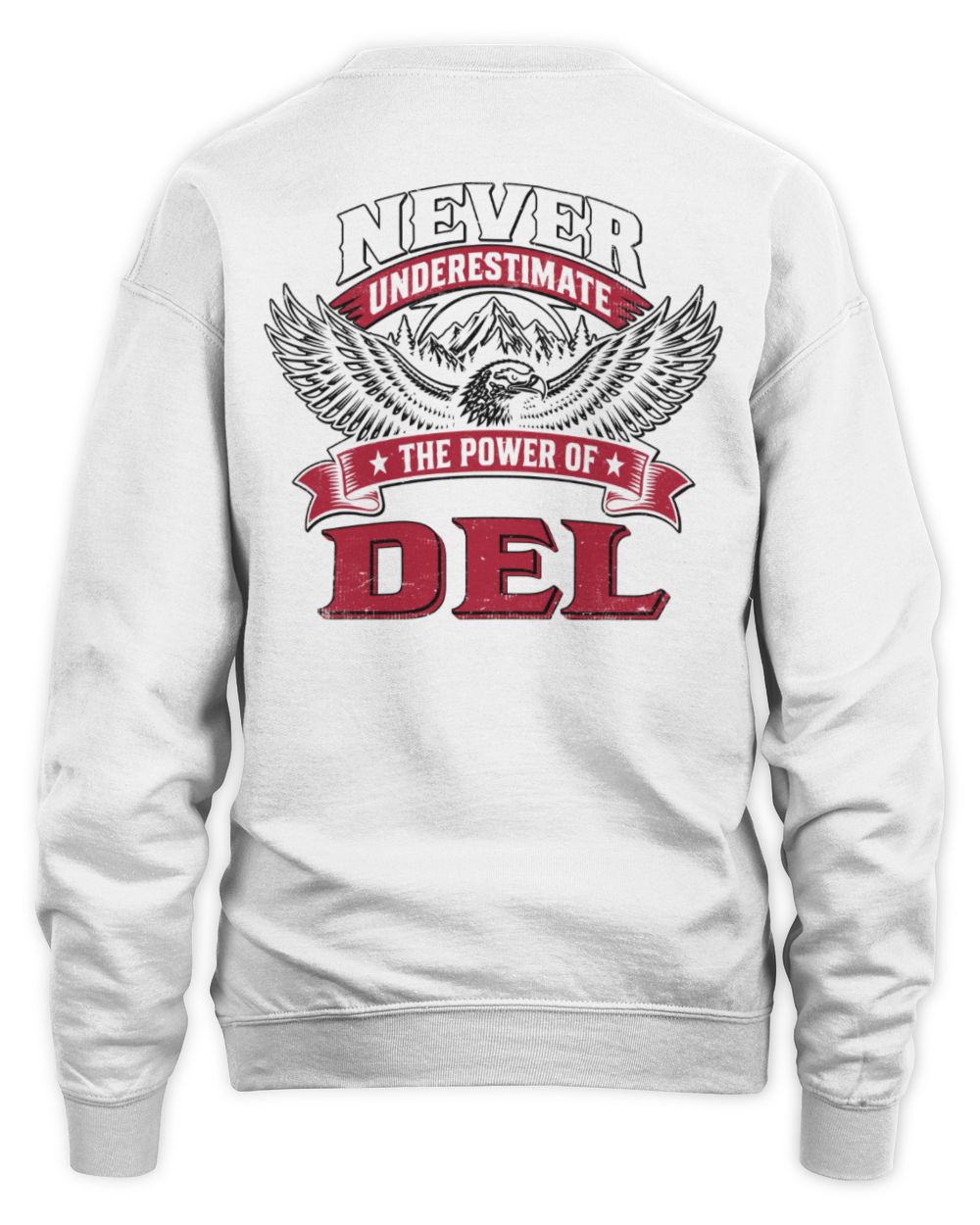 Never Underestimate Your Name Eagle Mountain Shirt DEL M1-61 / Unisex Sweatshirt / white