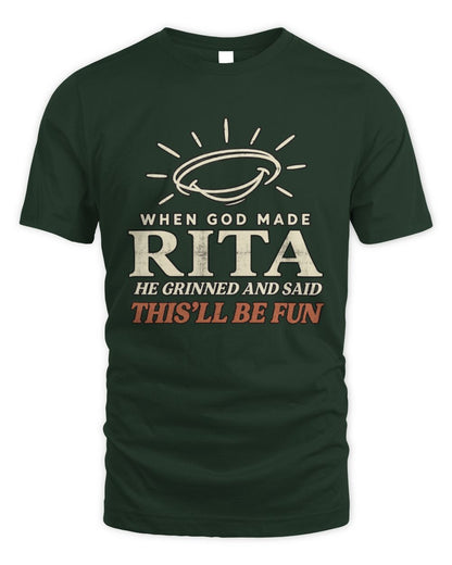 When God Made Your Name Funny Western T-Shirt T-Shirt RITA M1-S82 / Unisex Standard T-Shirt / forest green