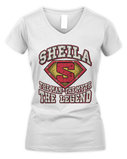 The Man The Myth The Legend Superman Graphic T-Shirt SHEILA M1-74 / Women's V-Neck T-Shirt / white