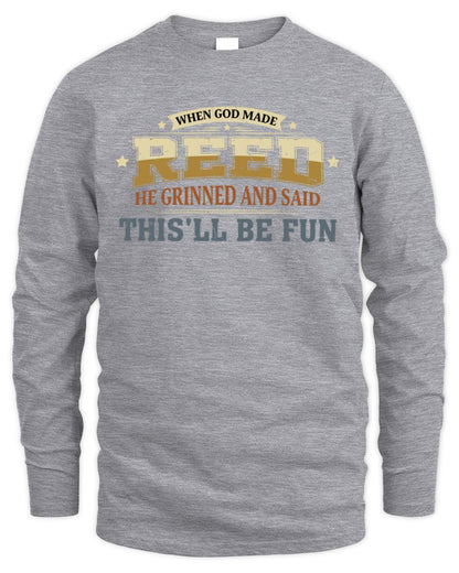 When God Made Your Name Funny Heritage T-Shirt REED M1-80 / Men's Long Sleeved T-Shirt / sport grey