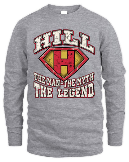The Man The Myth The Legend Superman Graphic T-Shirt HILL M1-74 / Men's Long Sleeved T-Shirt / sport grey