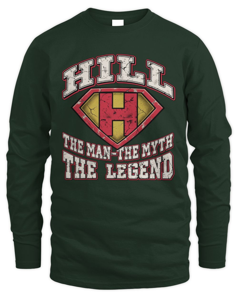 The Man The Myth The Legend Superman Graphic T-Shirt HILL M1-74 / Men's Long Sleeved T-Shirt / forest green
