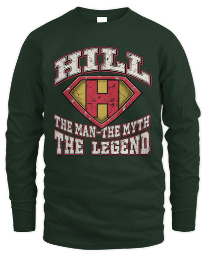 The Man The Myth The Legend Superman Graphic T-Shirt HILL M1-74 / Men's Long Sleeved T-Shirt / forest green