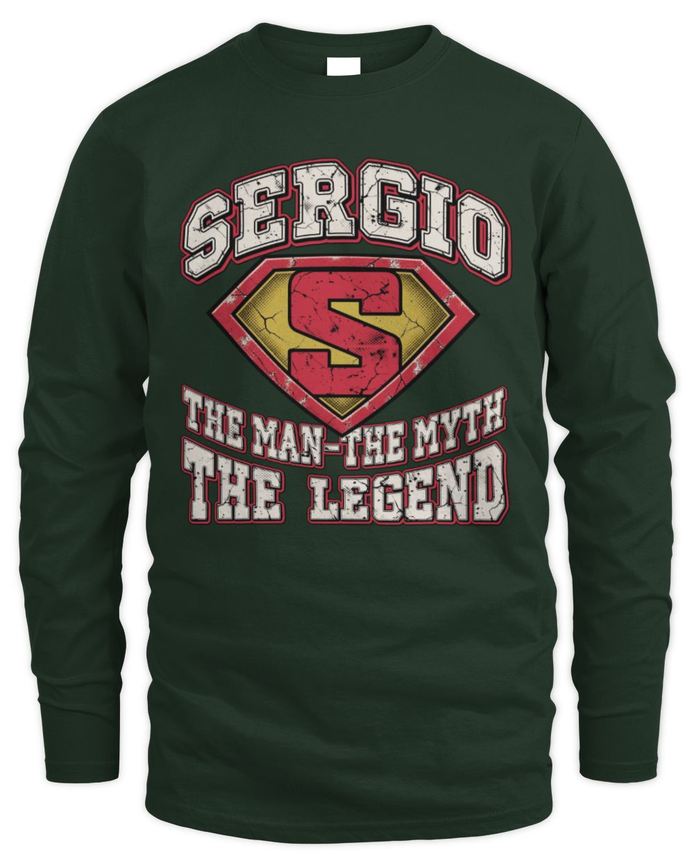 The Man The Myth The Legend Superman Graphic T-Shirt SERGIO M1-74 / Men's Long Sleeved T-Shirt / forest green